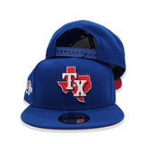 Royal Blue Texas Rangers Red Bottom 50th Anniversary Side Patch New Era 9Fifty Snapback