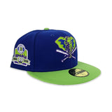 Royal Blue Oakland Athletics Lime Green Visor Purple Bottom 40th Anniversary Side Patch New Era 59Fifty Fitted