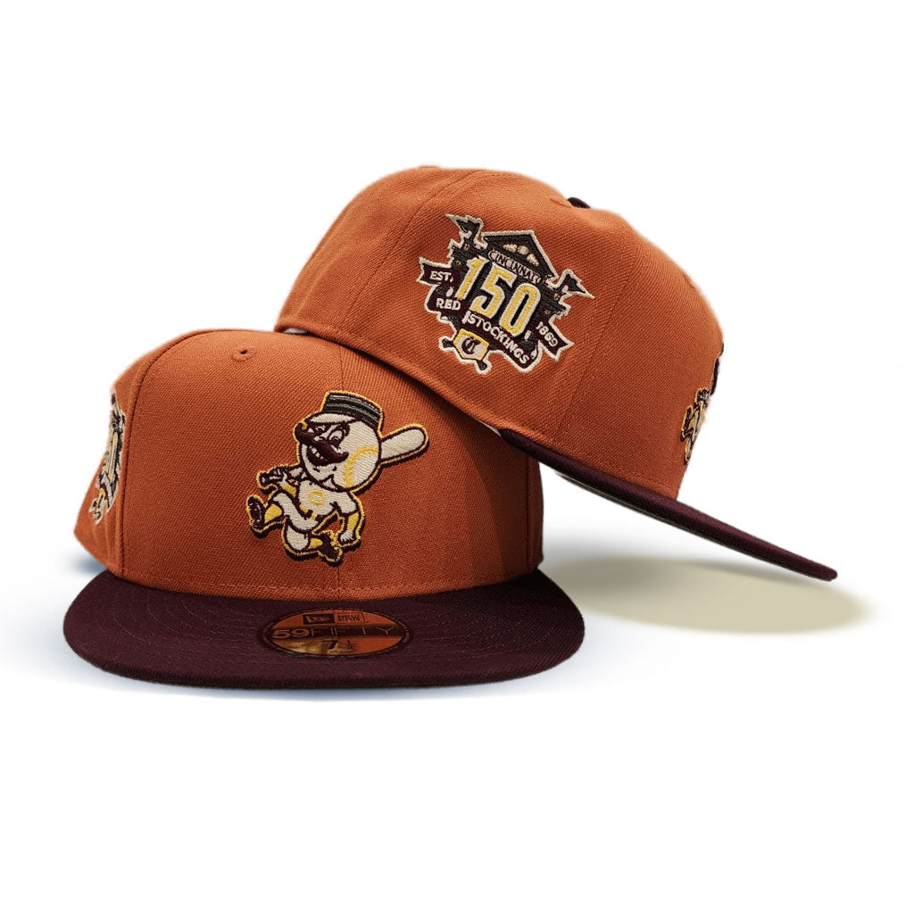 Rust Cincinnati Reds Maroon Visor Olive Green Bottom 150th