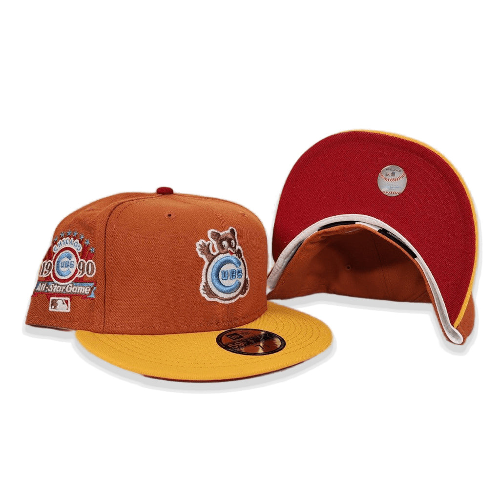 Rust Orange Chicago Cubs Yellow Visor Red Bottom 1990 All Star Game Side Patch New Era 59Fifty Fitted