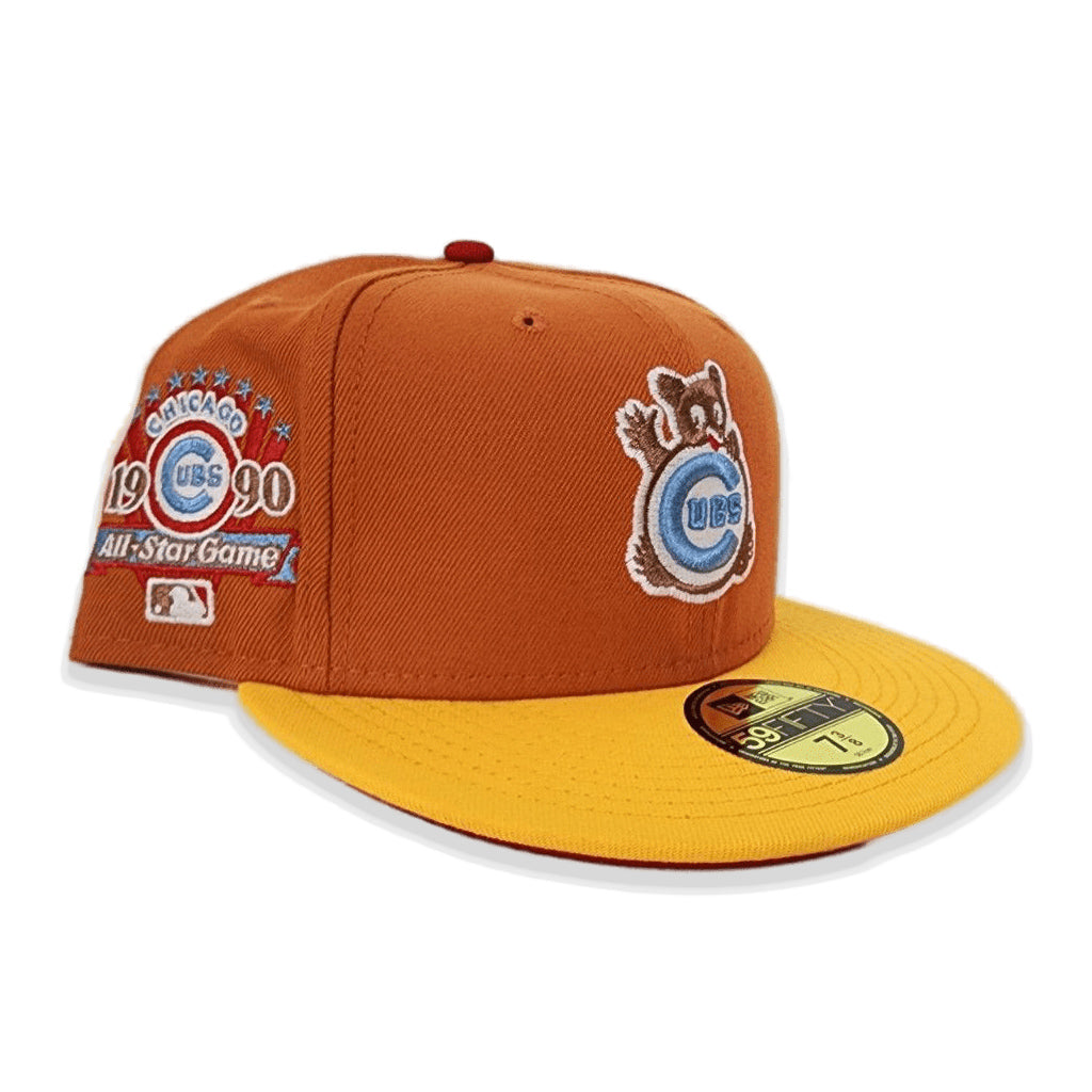 Rust Orange Chicago Cubs Yellow Visor Red Bottom 1990 All Star Game Side Patch New Era 59Fifty Fitted