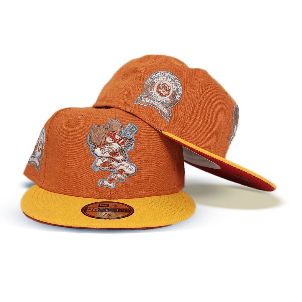 Rust Orange Detroit Tigers Yellow Visor Red Bottom 1968 World Series Champions Side Patch New Era 59Fifty Fitted