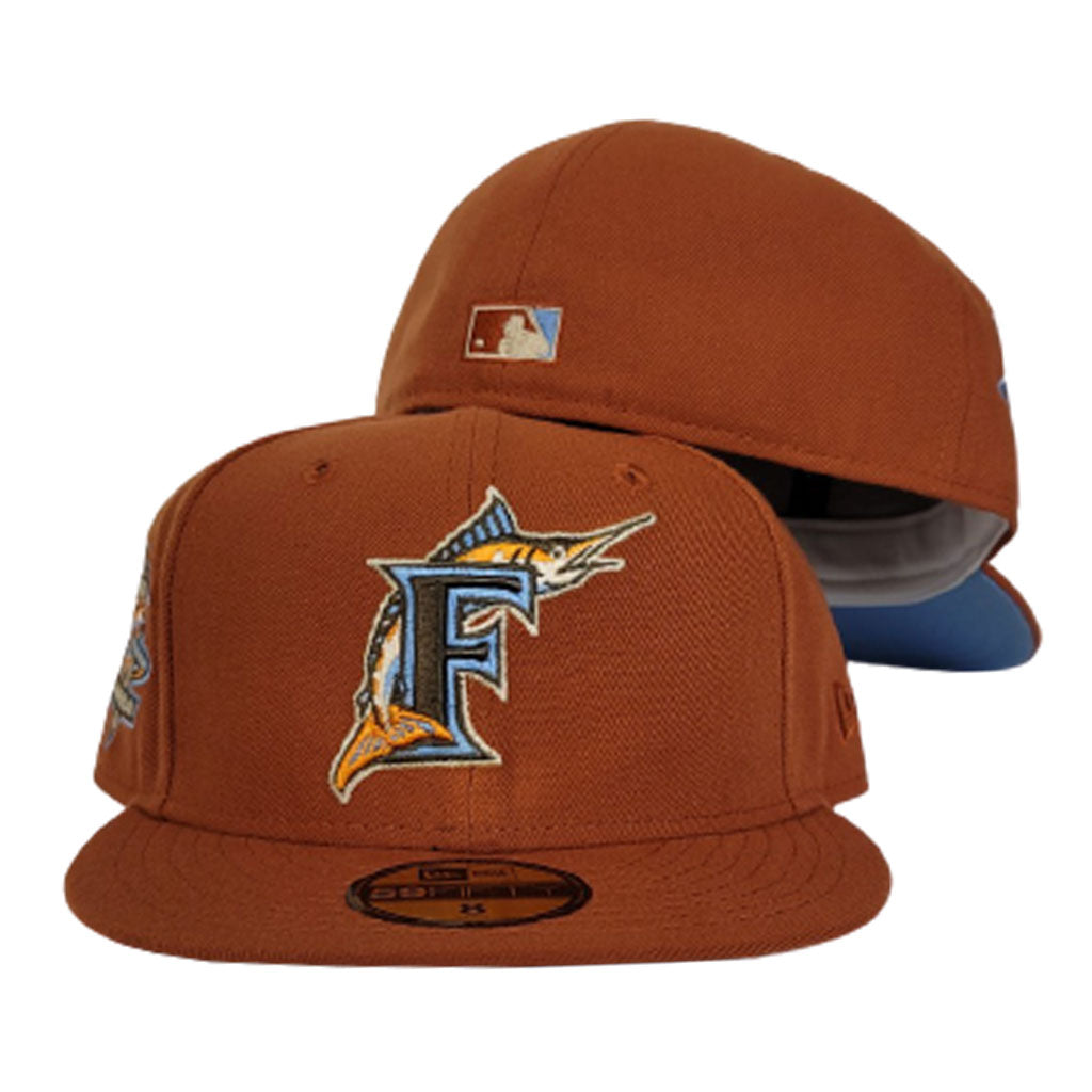 Black Florida Marlins 100th Anniversary Side Patch Bloom Icy Blue Bottom 59FIFTY Fitted 77/8