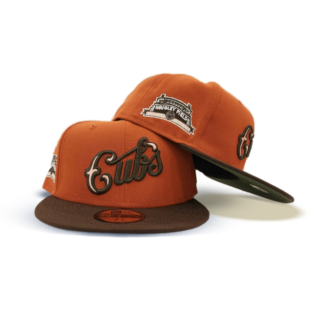 Rust Orange Script Fitted Cubs Chicago Brown Olive Green Visor Exclusive – A Bottom Centu