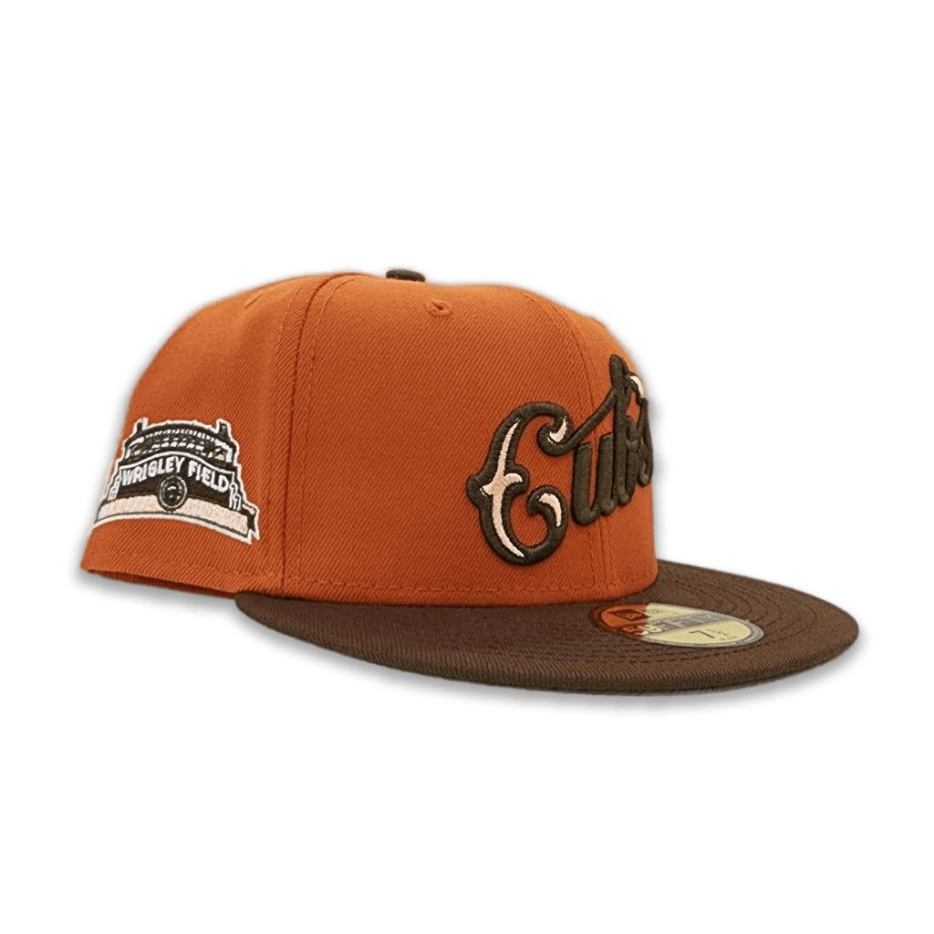 Rust Orange Script Bottom Visor Chicago Olive Green – A Exclusive Fitted Cubs Brown Centu