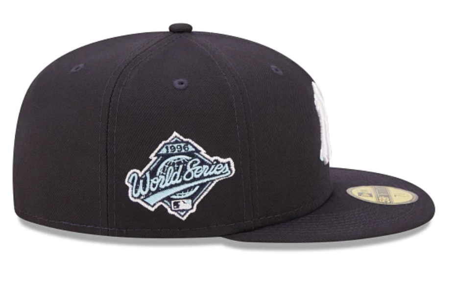 Navy Blue New York Yankees 1996 World Series Side Patch Icy Blue Bottom New Era Comic Cloud 59FIFTY Fitted