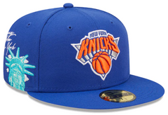 【US限定】ニューエラ 59FIFTY NBA New York Knicks Stone Blue New Era Mens NBA New York Knicks Metal & Thread 59Fifty