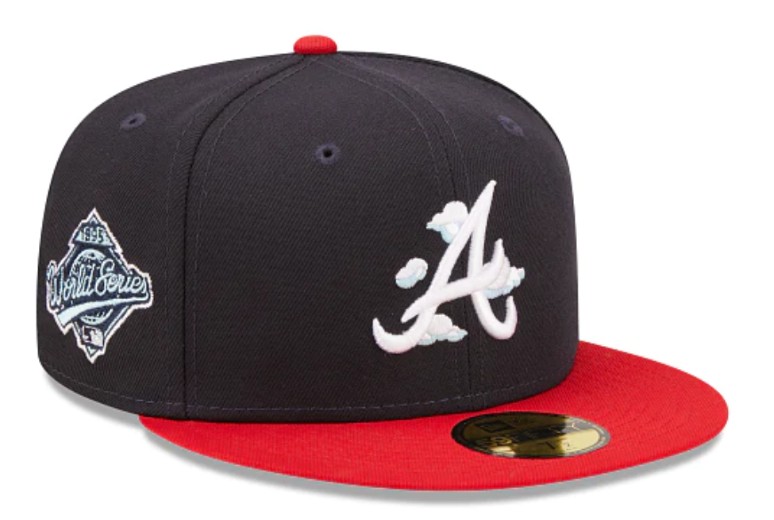Navy Blue Atlanta Braves Icy Blue Bottom 1995 World Series Side Patch New Era Comic Cloud  59Fifty Fitted