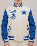 Off White Royal Blue Dallas Cowboys Pro Standard Logo Wool Varsity Heavy Jacket