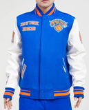 Royal Blue New York Knicks Pro Standard Logo Wool Varsity Heavy Jacket