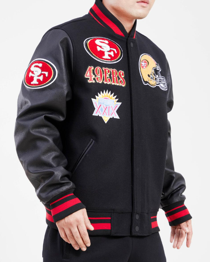 Black San Francisco 49ers Pro Standard Mashup Logo Wool Varsity Heavy Jacket XL