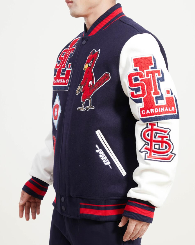 Men's St. Louis Cardinals Pro Standard Navy Mash Up Logo Varsity Full-Zip  Jacket