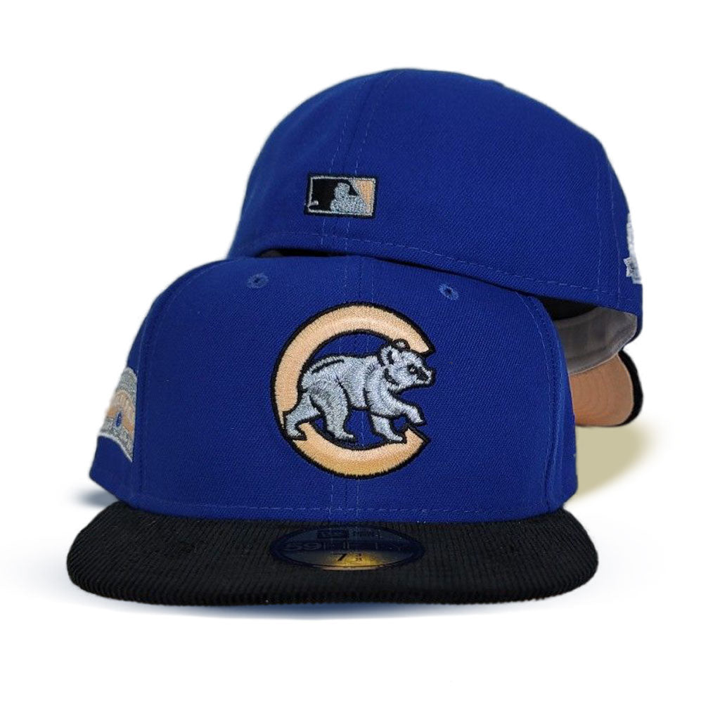 Sea Blue Chicago Cubs Black Corduroy Peach Bottom Wrigley Field Side Patch New Era 59Fifty Fitted