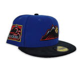 Sea Blue Colorado Rockies Black Corduroy Visor Red Bottom 25th Anniversary Side Patch New Era 59Fifty Fitted