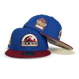 Sea Blue Colorado Rockies Burgundy Visor Vegas Gold Bottom 1995 Coors Field Side Patch New Era 59Fifty Fitted