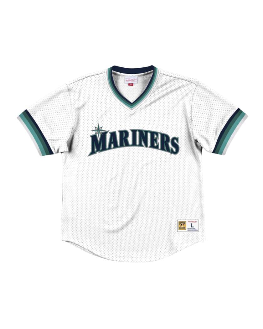 mariners gear Seattle Mariners Mitchell & Ness Mesh V-Neck White Jersey
