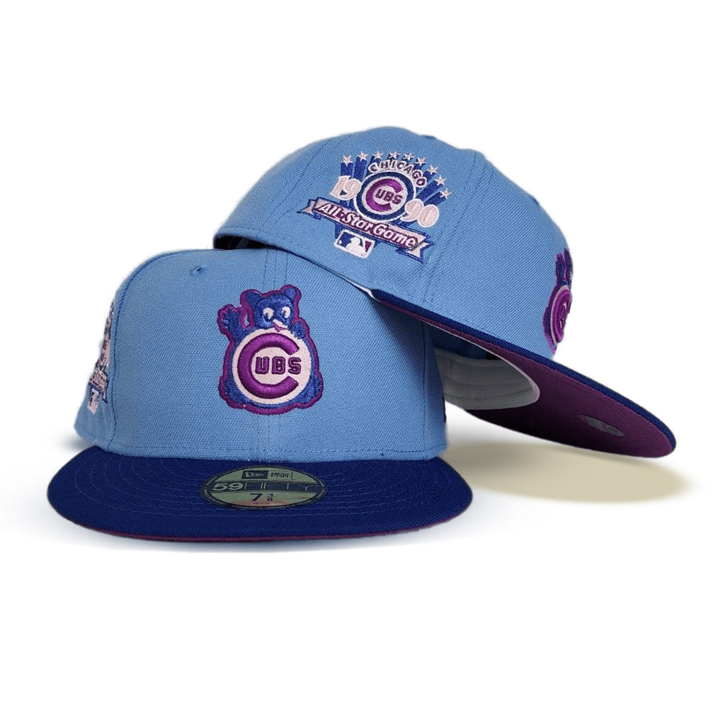 Sky Blue Chicago Cubs Royal Visor Grape Purple Bottom 1990 All Star Game Side Patch New Era 59Fifty Fitted