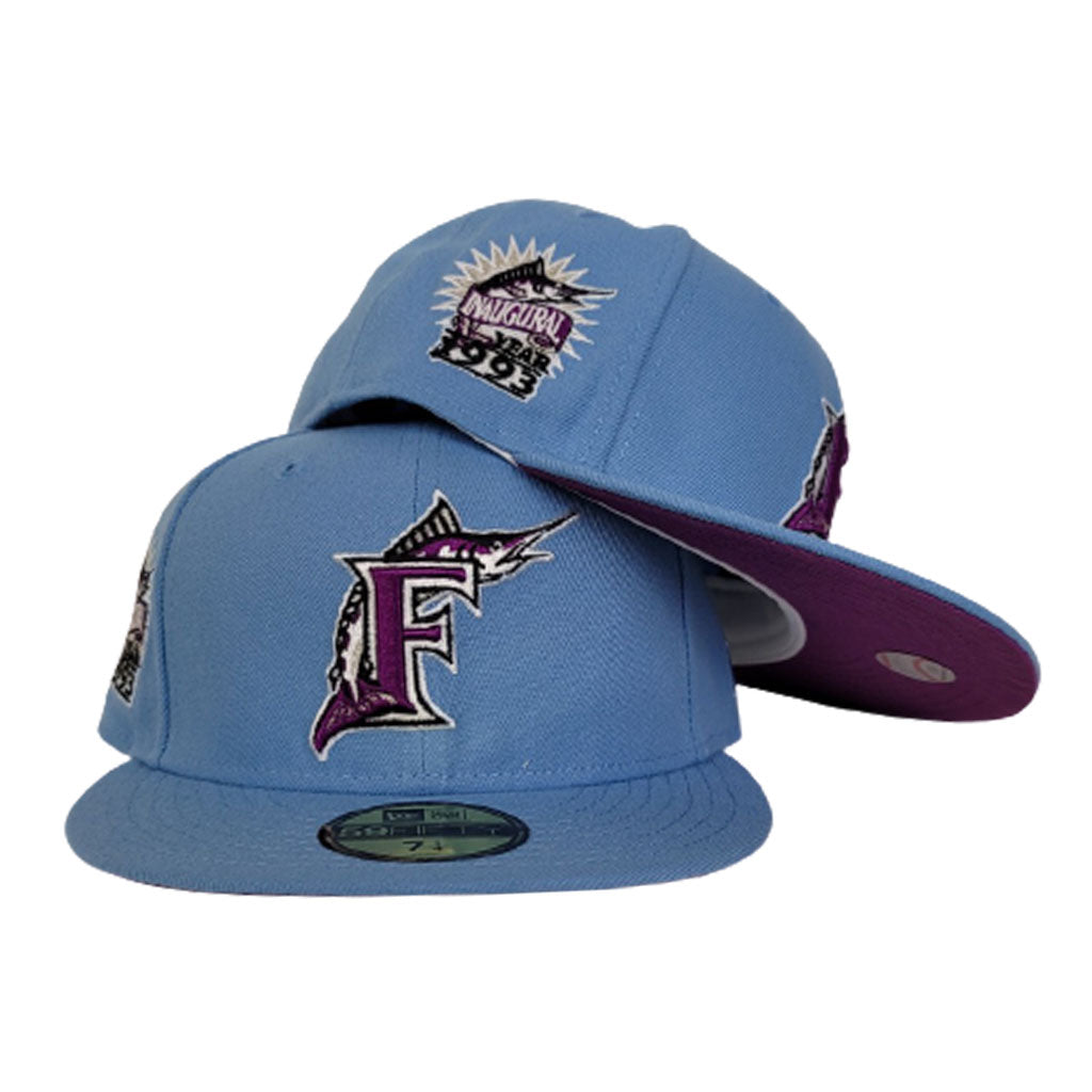 Sky Blue Florida Marlins Grape Purple Bottom 1993 Inaugural Patch New Era 59Fifty Fitted