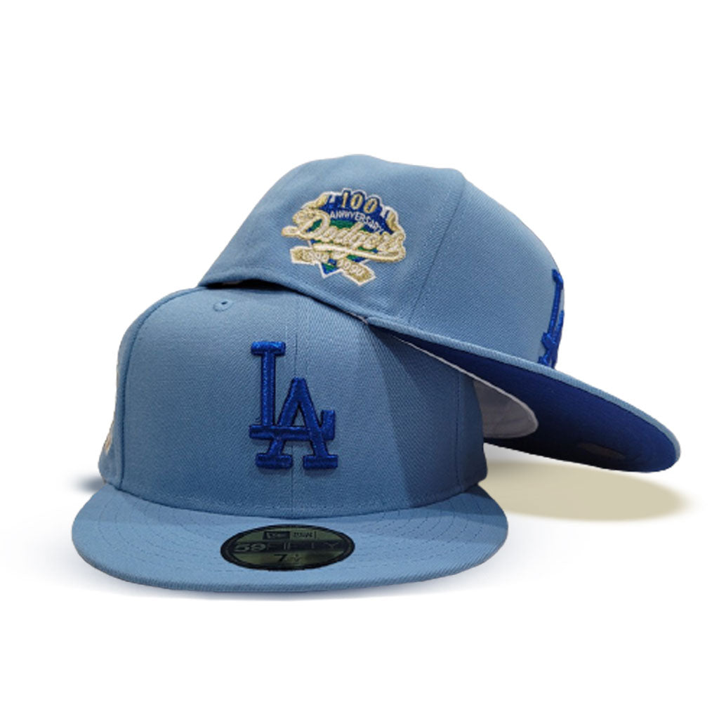 Los Angeles Dodgers New Era Jalisco Chrome White/Rainstorm Blue And Kelly  Green Bottom With 40th Anniversary Patch On Side 59FIFTY Fitted Hat