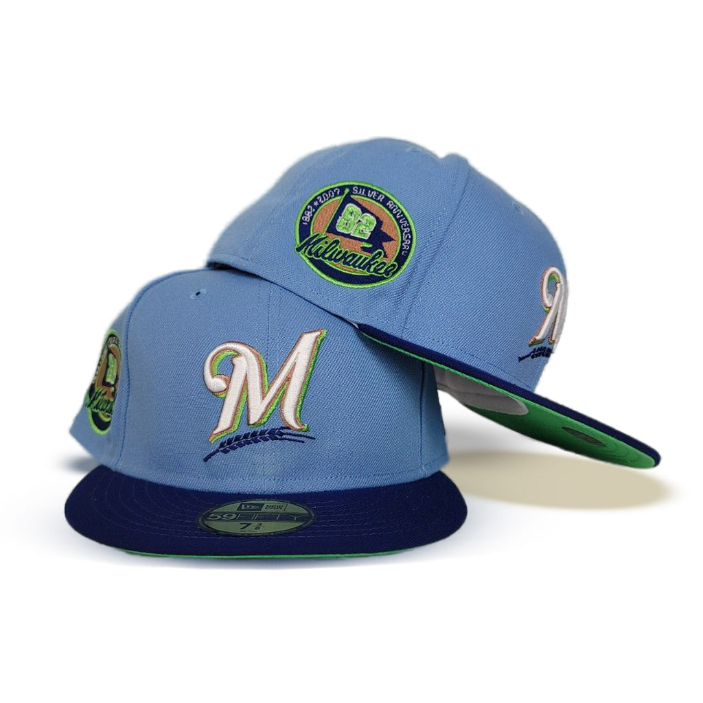 Sky Blue Milwaukee Brewers Royal Blue Visor Green Bottom 92nd Anniversary  Side Patch New Era 59Fifty Fitted