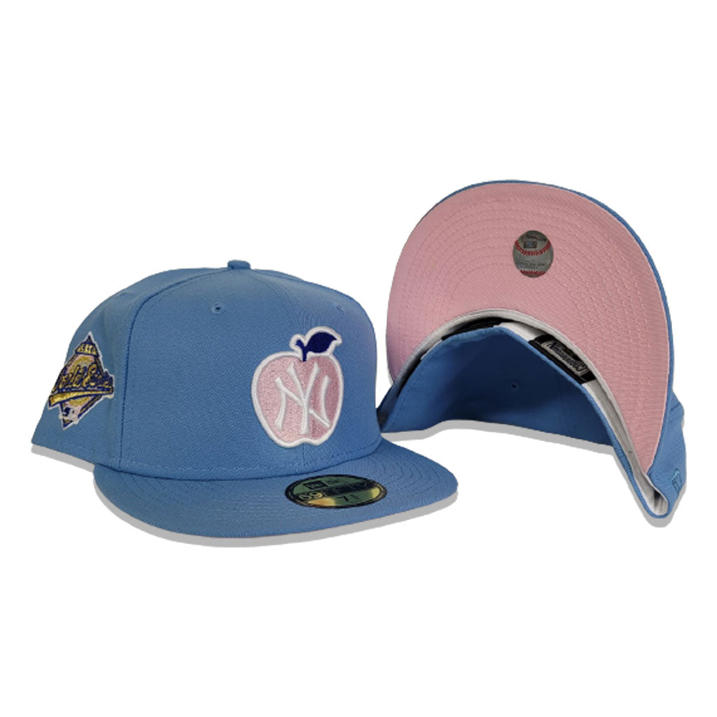 New Era Mens MLB New York Yankees 1996 World Series 59FIFTY Fitted Hat 70733788 Sky Blue, Pink Undervisor 7 5/8