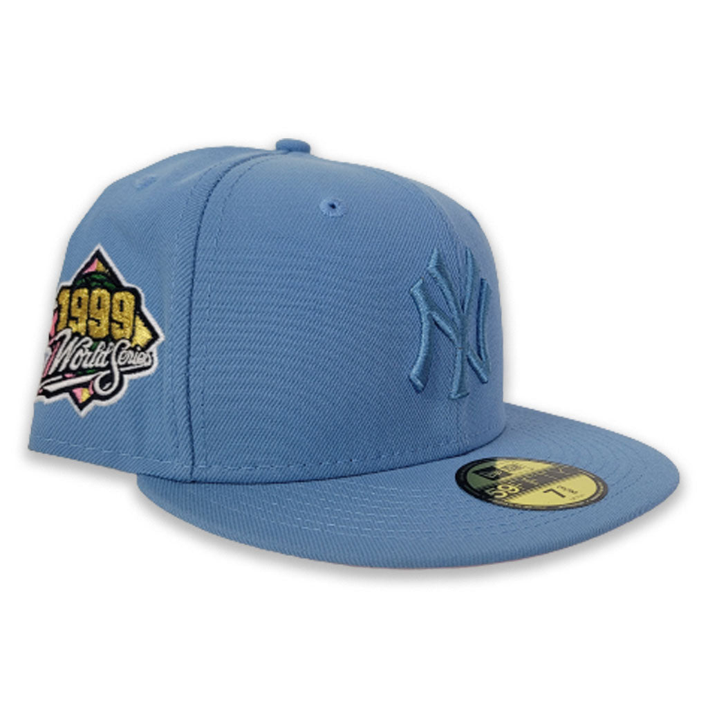 New York Yankees New Era Sky Blue/Pink Bottom With 1999 World Series Patch  On Side 59FIFTY Fitted Hat