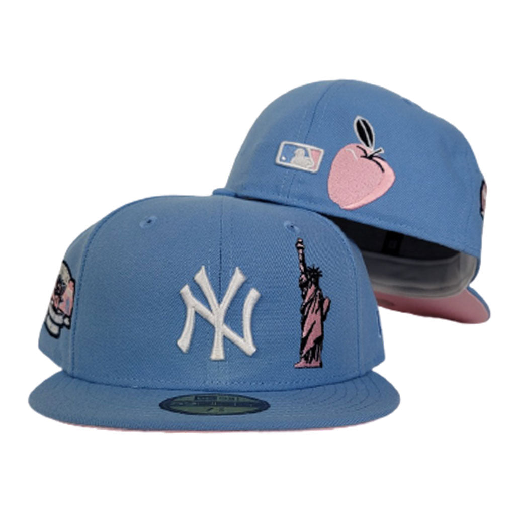 Sky blue yankee hat with pink brim Clearance