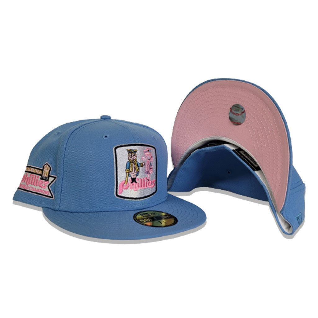 Sky Blue Philadelphia Phillies Pink Bottom 1980 World Champions Side Patch New Era 59Fifty Fitted Hat