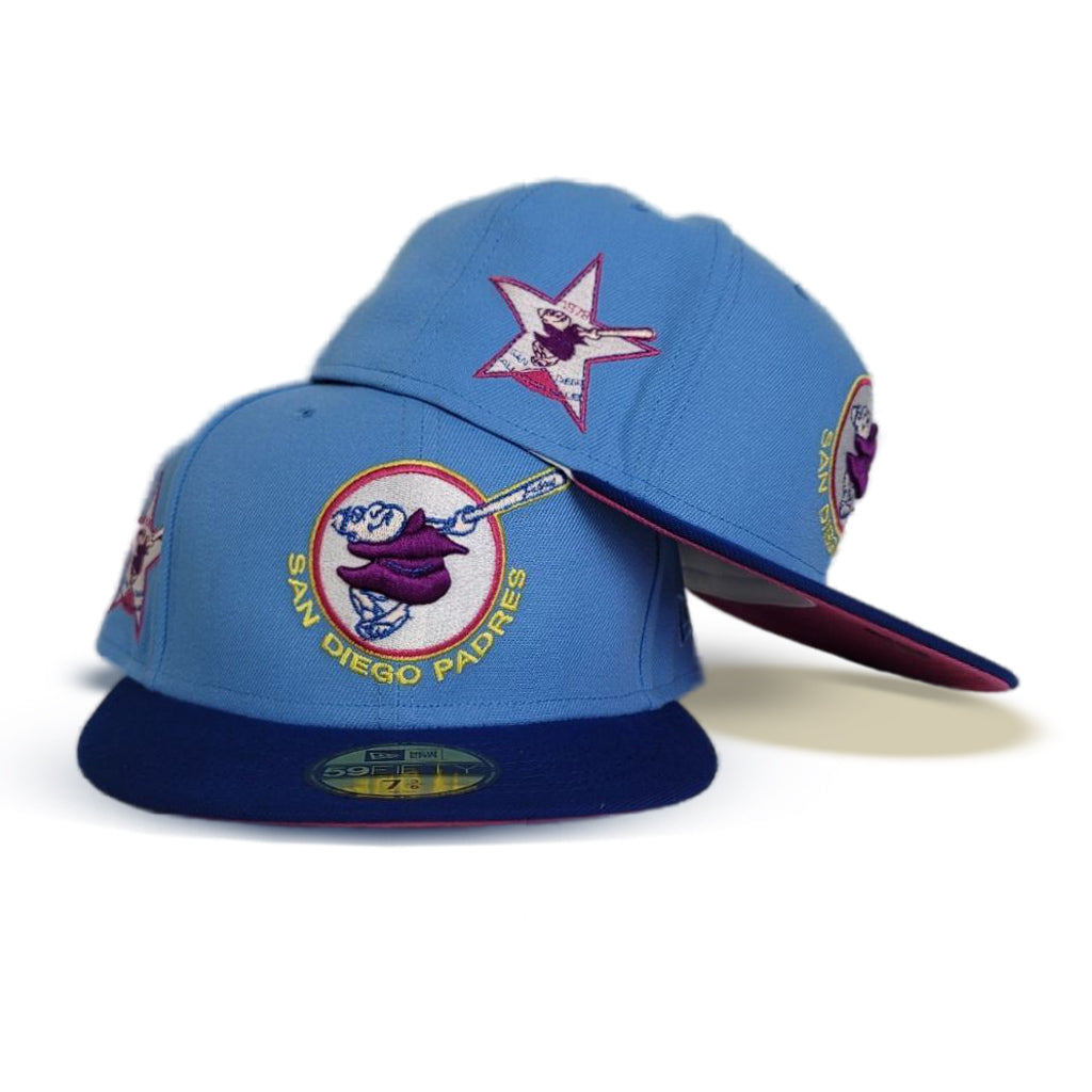 Sky Blue San Diego Padres Royal Blue visor Fusion Pink Bottom 1978 All Star Game Side Patch New Era 59Fifty Fitted