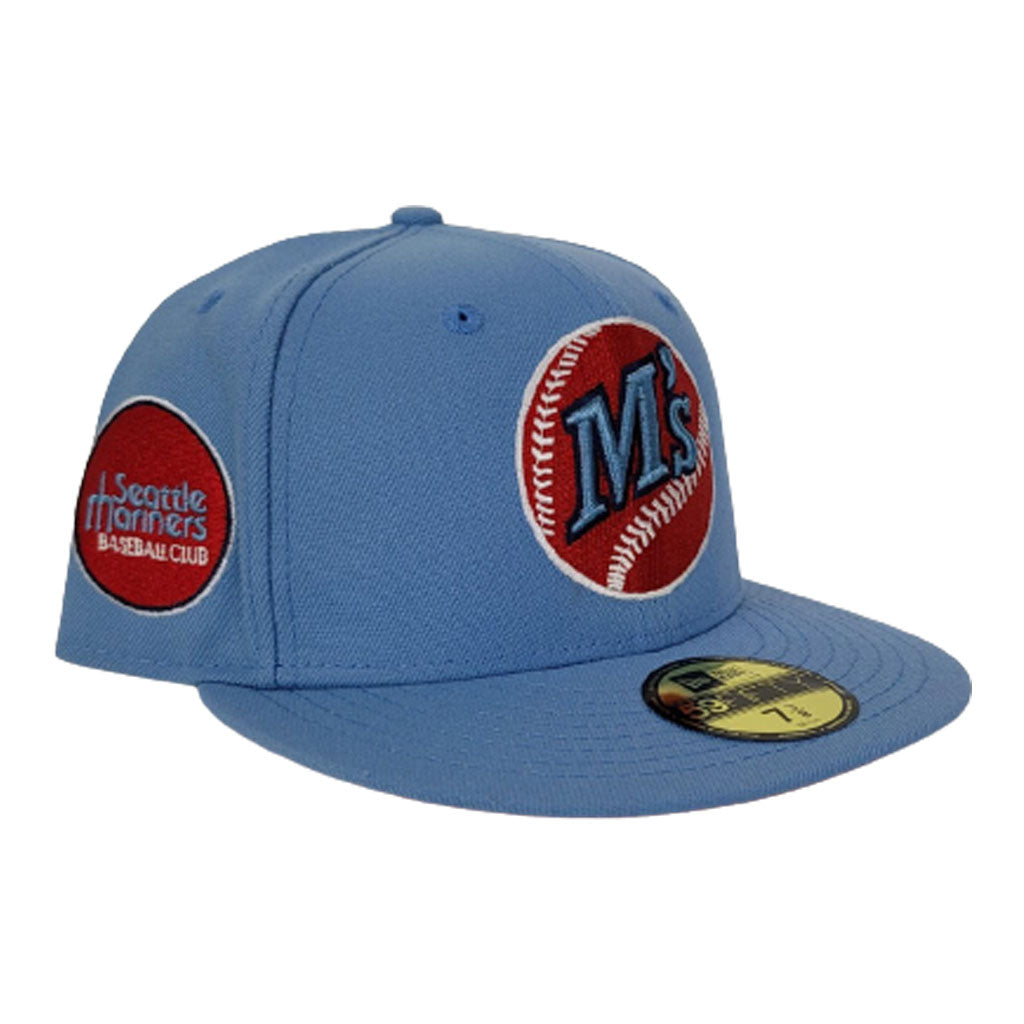 Sky Blue Seattle Mariners Red Bottom Baseball Club Side Patch New Era 59Fifty Fitted