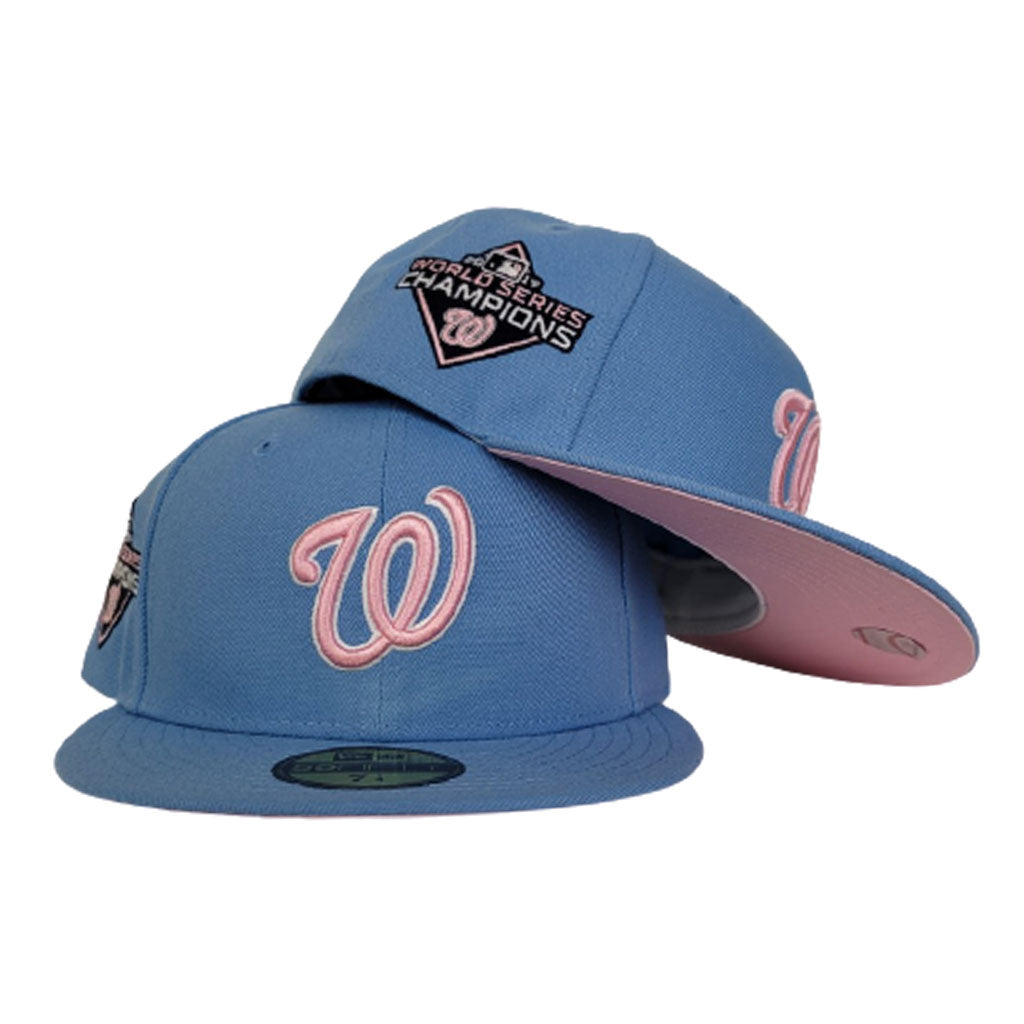 Men's New Era Pink/Sky Blue New York Yankees 1999 World Series Cooperstown  Collection Undervisor 59FIFTY Fitted Hat