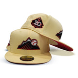 Soft Yellow Colorado Rockies Red Bottom 20th Anniversary Side Patch New Era 59Fifty Fitted