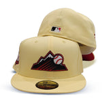 Soft Yellow Colorado Rockies Red Bottom 20th Anniversary Side Patch New Era 59Fifty Fitted
