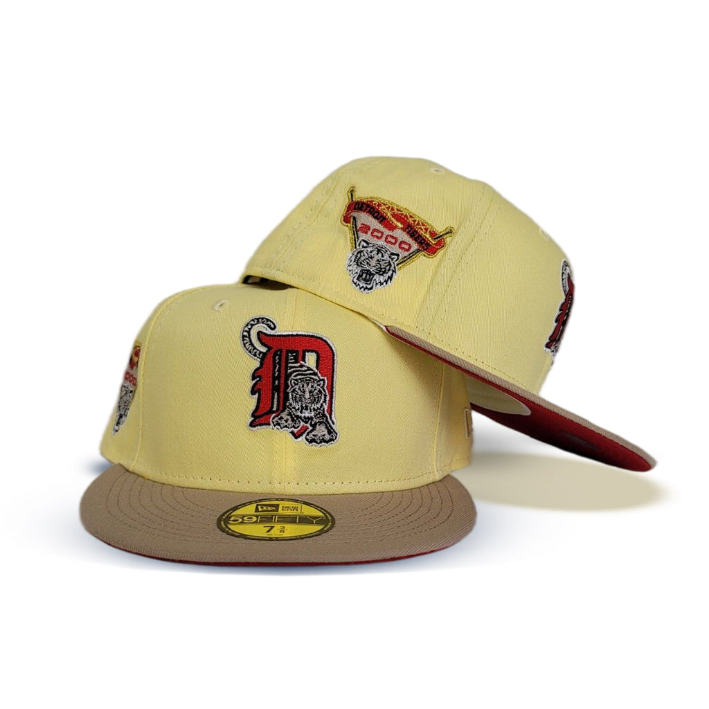 Soft Yellow Detroit Tigers Tan Visor Red Bottom 2000 Tiger Side Patch New Era 59Fifty Fitted