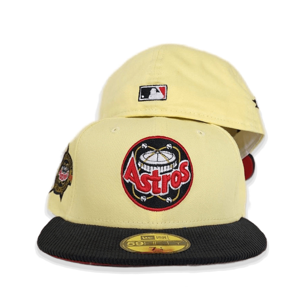Soft Yellow Houston Astros Black Corduroy Visor Red Bottom 1986 Astrodome Side Patch New Era 59Fifty Fitted
