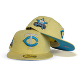 Product - Soft Yellow Minnesota Twins Neon Blue Bottom 1985 All Star Game Side Patch New Era 59Fifty Fitted
