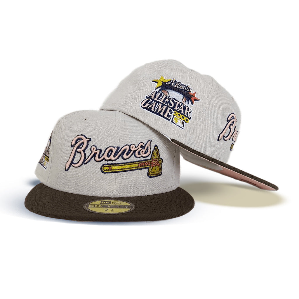 Atlanta Braves 30th Season Side Patch Exclusive Fitted Cap - White with Brown Logos 7 1/2