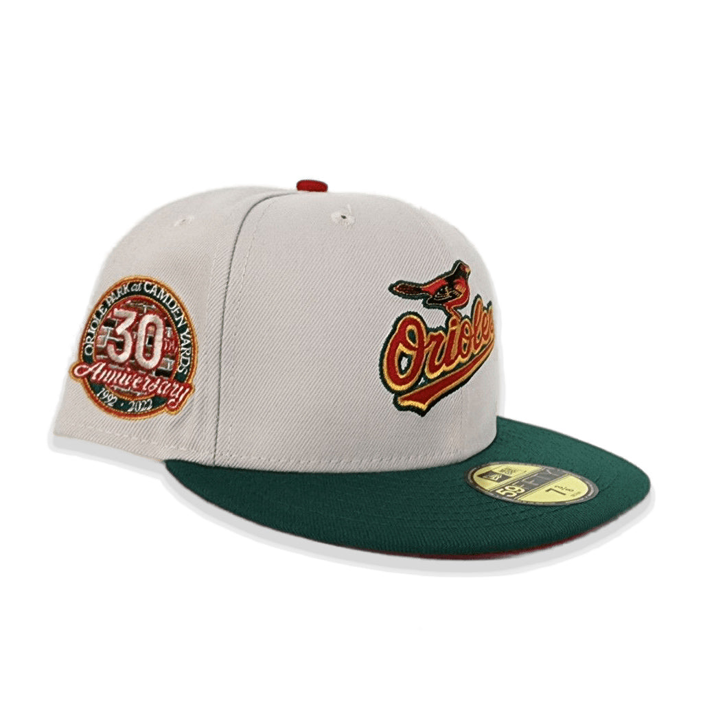 Stone Baltimore Orioles Dark Green Visor Red Bottom 30th Anniversary Side Patch New Era 59FIFTY Fitted 8