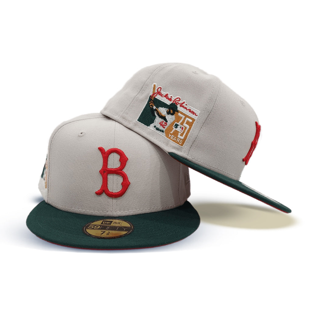 Products Stone Brooklyn Dodger Dark Green Visor Red Bottom Jackie Robinson 75th Years Side Patch New Era 59FIFTY Fitted 73/8