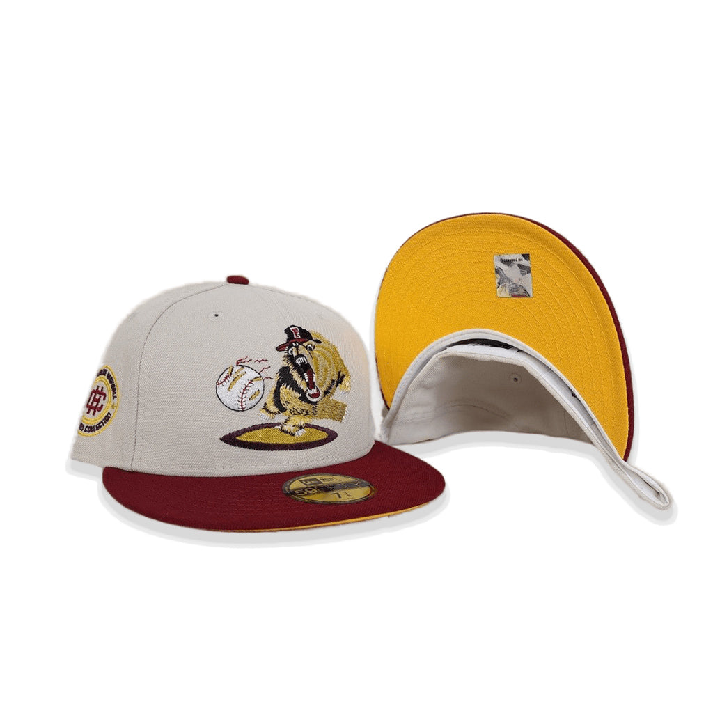 Stone Fresno Grizzlies Burgundy Visor Yellow Bottom Hometown Collection Side Patch New Era 59Fifty Fitted
