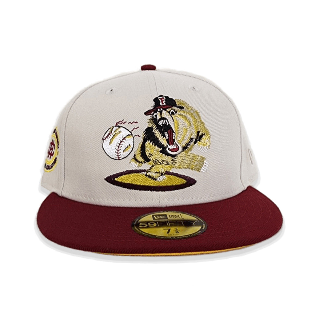Stone Fresno Grizzlies Burgundy Visor Yellow Bottom Hometown Collection Side Patch New Era 59Fifty Fitted