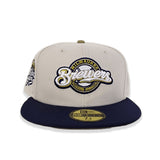 Stone Milwaukee Brewers Navy Blue Visor Khaki Bottom 2002 All Star Game Side Patch New Era 59Fifty Fitted