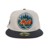 Stone New York Mets Dark Gary Visor Red Bottom 50th Anniversary Side Patch New Era 59Fifty Fitted