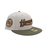 Stone Script Houston Astros Olive Green Visor Bronze Bottom Celebrating 45 Years Side Patch New Era 59Fifty Fitted