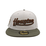 Stone Script Houston Astros Olive Green Visor Bronze Bottom Celebrating 45 Years Side Patch New Era 59Fifty Fitted