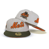 Stone Script New York Mets Olive Green Visor Orange Bottom 40th Anniversary Side Patch New Era 59Fifty Fitted