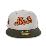 Stone Script New York Mets Olive Green Visor Orange Bottom 40th Anniversary Side Patch New Era 59Fifty Fitted