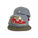 Storm Gray Philadelphia Phillies Olive Green Visor Red Bottom 1996 All Star Game Side Patch New Era 59Fifty Fitted