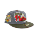 Storm Gray Philadelphia Phillies Olive Green Visor Red Bottom 1996 All Star Game Side Patch New Era 59Fifty Fitted