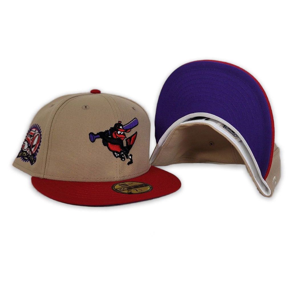 Tan Baltimore Orioles Red Visor Purple Bottom 50th Anniversary Side Patch New Era 59Fifty Fitted
